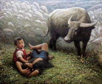 旅美华人湘籍油画家李自健《童年.牛》系列作品欣赏